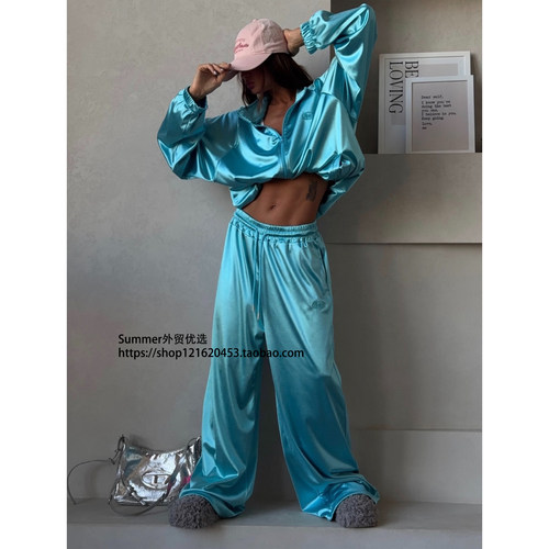 2026秋欧美短款卫衣阔腿裤两件套