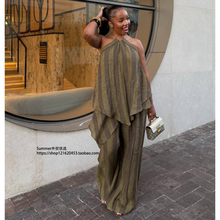 Irregular 套装 set 不规则上衣阔腿长裤 欧美跨境洋气挂脖无袖