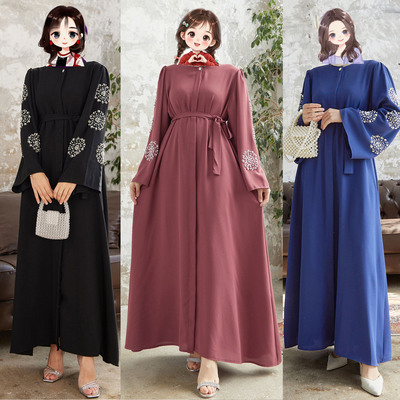 大摆裙高密破卡钉珠烫钻女士长裙