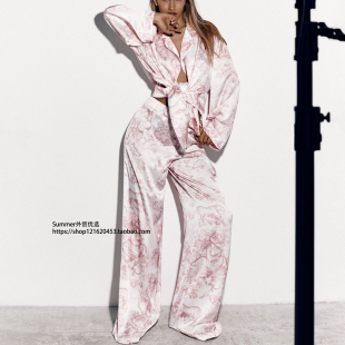 长袖 Printing 翻领开衫 两件套Landscape Set 上衣长裤 欧美印花时尚