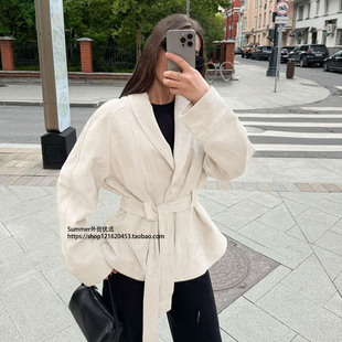 复古麂皮绒长袖夹克磨砂绒设计感系带外套女Suede lace up jacket