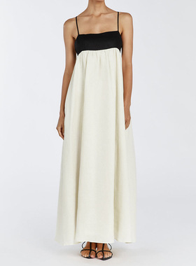 小众设计抽褶宽松拼接长裙撞色性感吊带连衣裙 loose slip dress