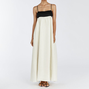 小众设计抽褶宽松拼接长裙撞色性感吊带连衣裙 loose slip dress