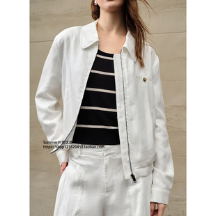 Linen 老钱风外套短款 天丝棉麻翻领夹克开衫 女 jacket minimalist
