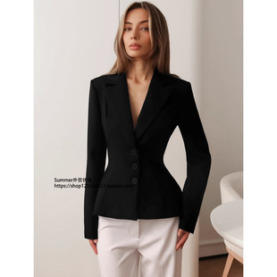 suit 欧美长袖 padded 休闲垫肩外套Shoulder jacket 收腰V领小西装