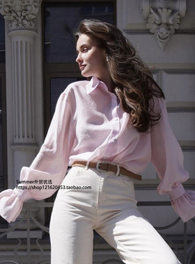长袖喇叭袖衬衫欧美2025秋天丝宽松休闲开衫上衣女 Lyocell shirt