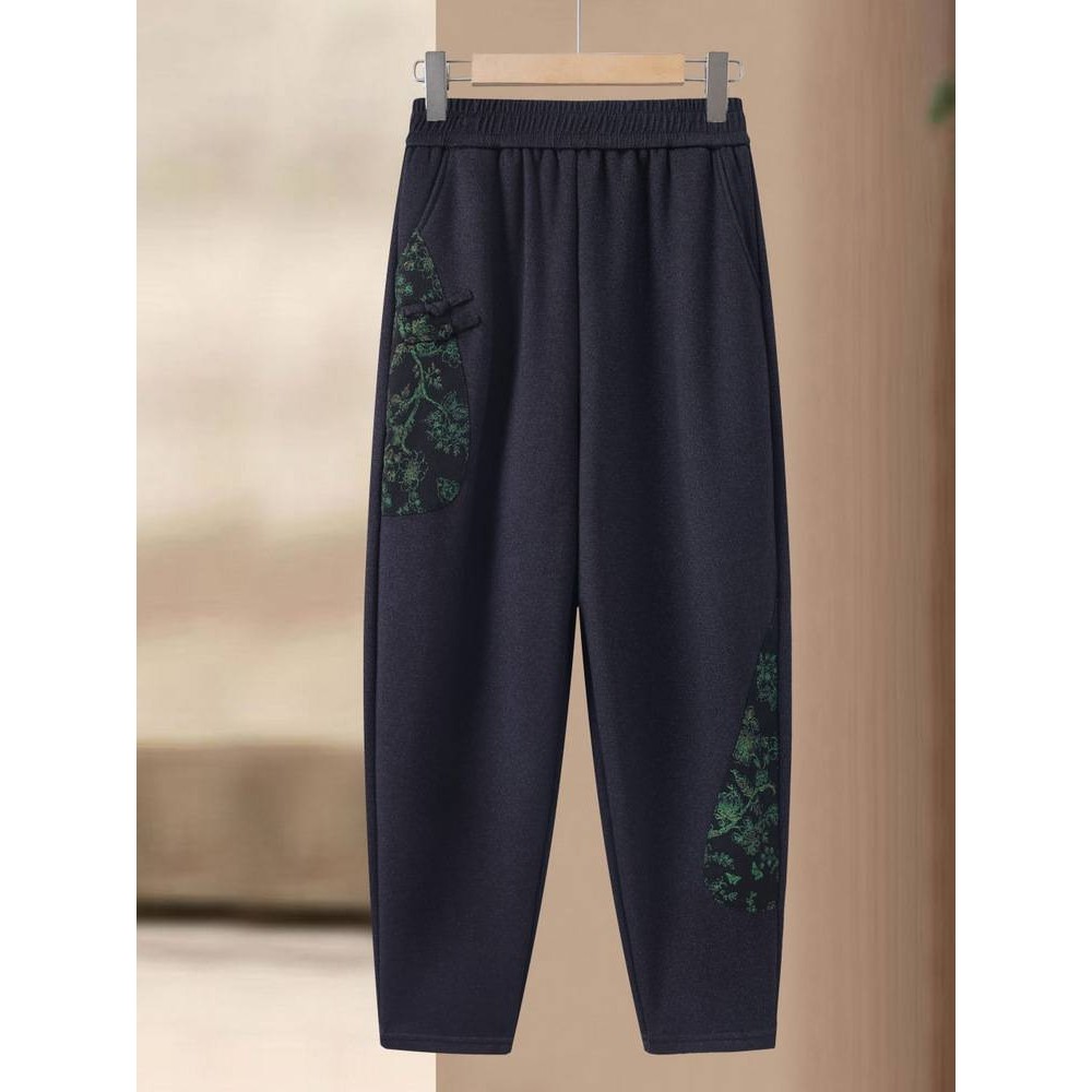 专柜品牌中老年人妈妈加绒裤子女冬季加绒保暖洋气宽松高腰外穿保