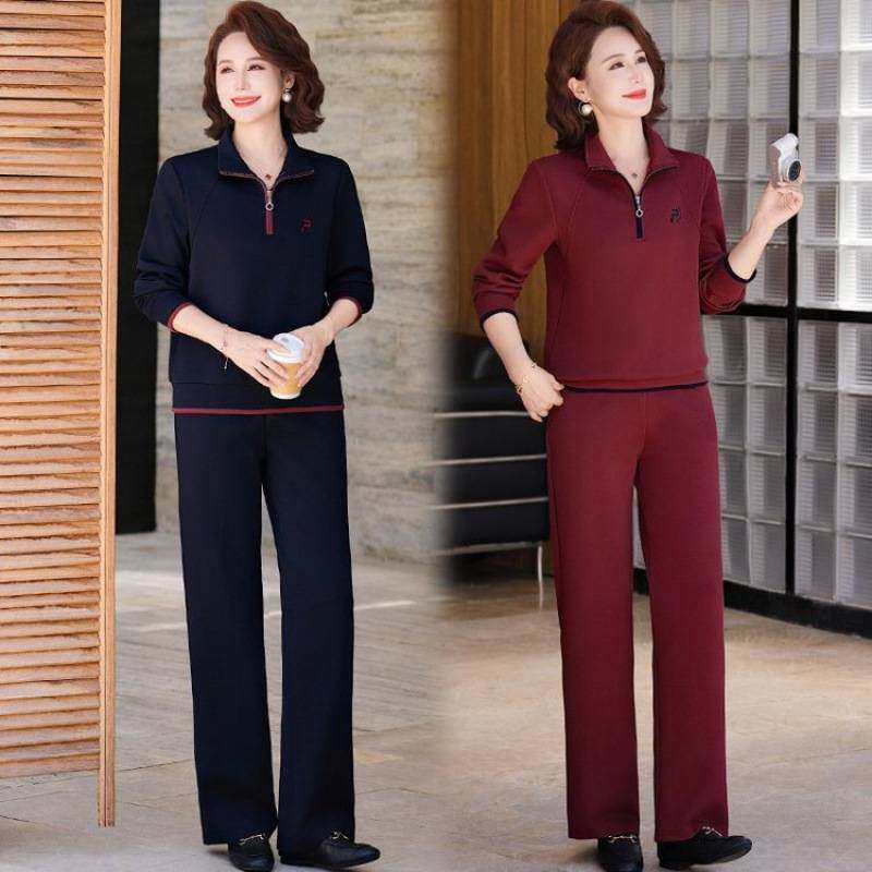 专柜品牌中年妈妈秋装卫衣中老年人休闲运动服套装女春秋款两件套