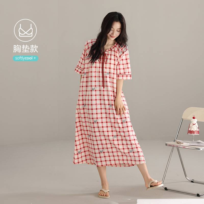 专柜官方睡裙女夏季莫代尔棉短袖睡衣薄款夏天甜美卡通中长裙家居