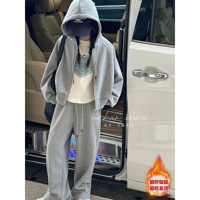 专柜品牌女童冬季套装2025新款加绒加厚印花中大童儿童时尚运动休