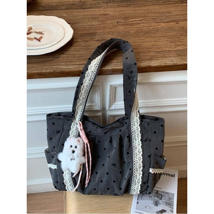 专柜品牌跨境韩系波点帆布包女式2026新款可爱唯美单肩包甜美托特