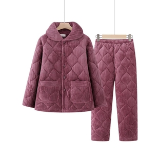 专柜品牌中老年人睡衣女冬季加绒加厚珊瑚绒老人奶奶保暖套装妈妈