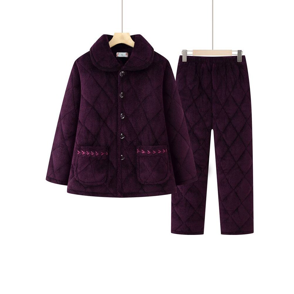 专柜品牌中老年女冬季睡衣三层夹棉加厚加绒法兰绒妈妈棉袄奶奶婆