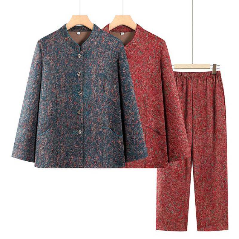 专柜品牌奶奶春秋装中老年人女装新款衬衫套装气质老太太衣服妈妈