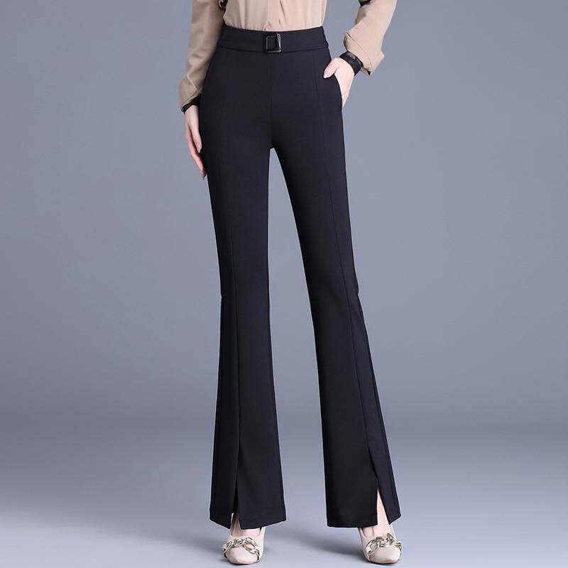专柜品牌黑色西装微喇裤子女装2026年春装新款高腰喇叭裤妈妈开叉