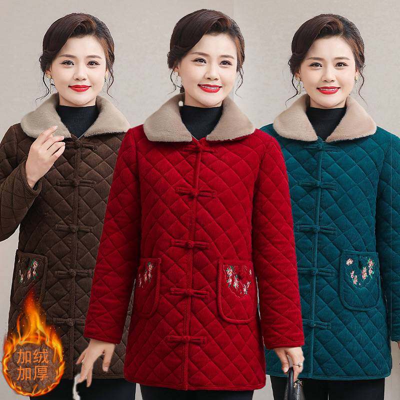 专柜品牌冬季新款妈妈中国风唐装小棉袄中老年奶奶装秋冬加绒加厚