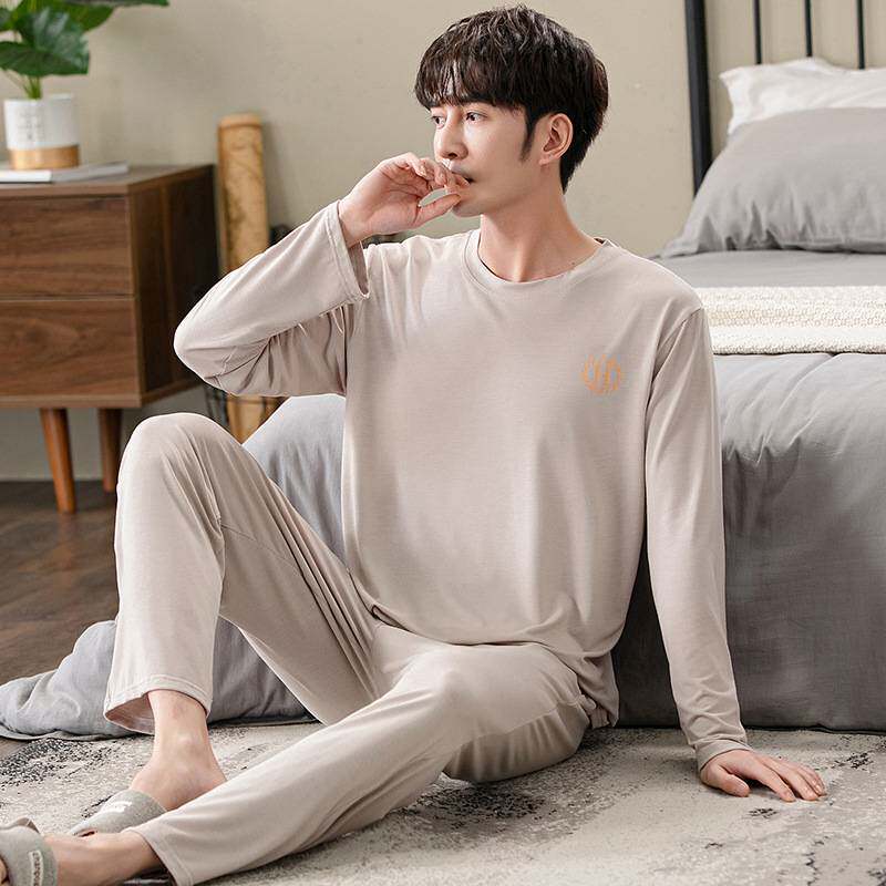 专柜品牌男士睡衣新款莫代尔春秋季长袖圆领套装休闲简约高级感家