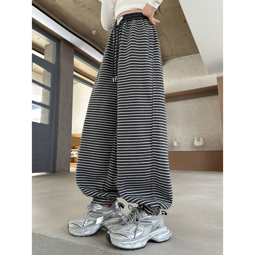 专柜品牌女童裤子春秋款2025新款大童时尚条纹裤小女孩洋气休闲裤