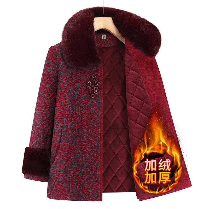 专柜官方老年妈妈冬装毛领外套女加厚老人衣服奶奶冬季中长款仿貂