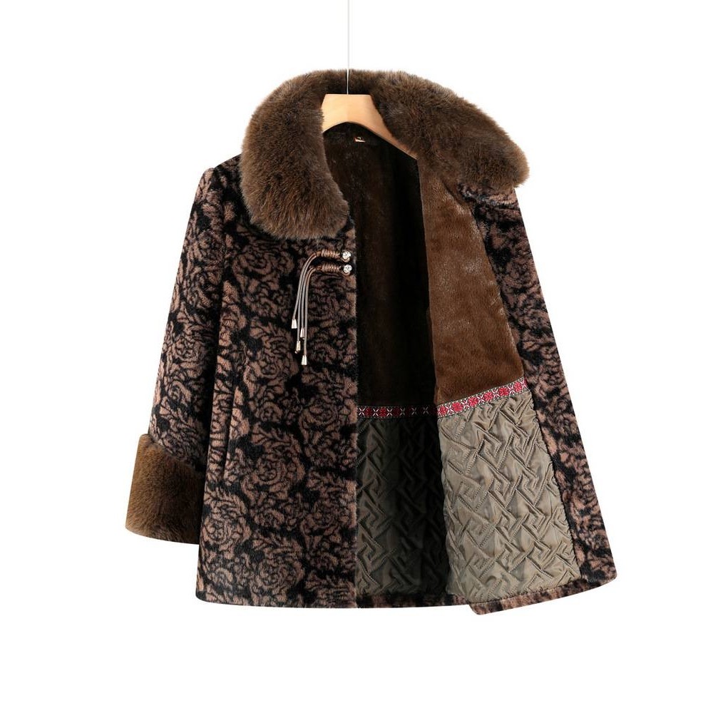 专柜品牌中老年女妈妈装毛领提花外套 妈妈装奶奶装保暖上衣2025