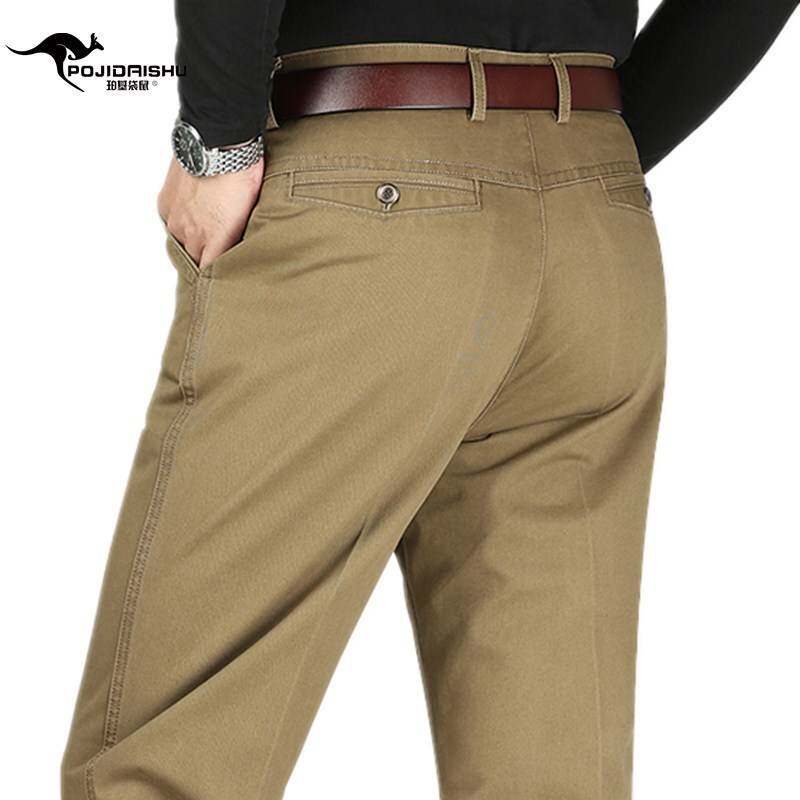 专柜品牌秋冬季厚款中年男式休闲裤男中老年高腰直筒商务休闲男裤