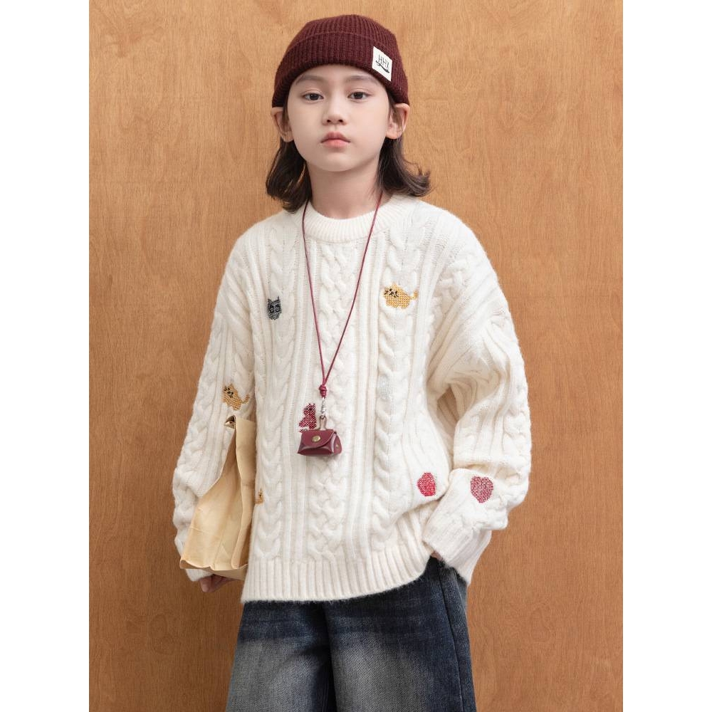 专柜品牌男童毛衣2025秋冬季新款女童复古针织衫毛衣韩版冬装套头