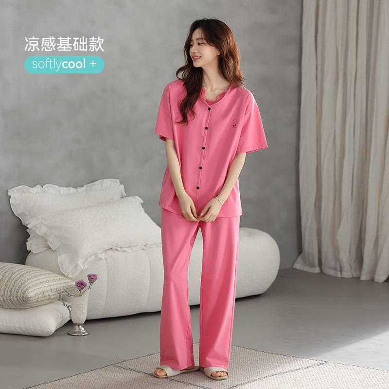 专柜官方纯棉睡衣女款夏季凉感短袖长裤新款宽松大码家居服可外穿