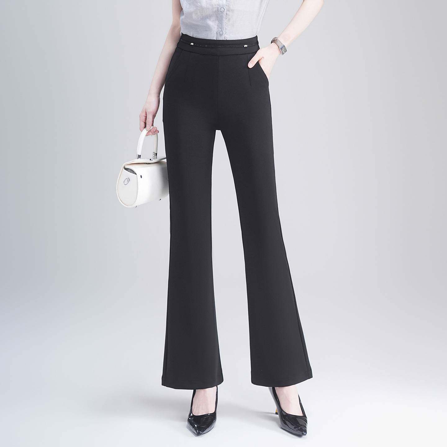 专柜品牌时尚黑色微喇裤女2026春季新款高腰弹力显瘦休闲裤修身喇