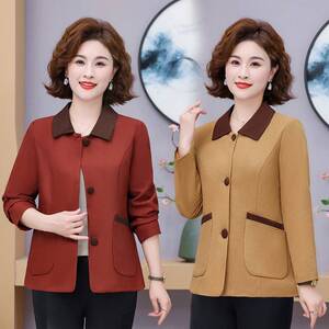 专柜品牌中老年女新款春秋新款纯色外套时尚显瘦洋气气质上衣妈妈