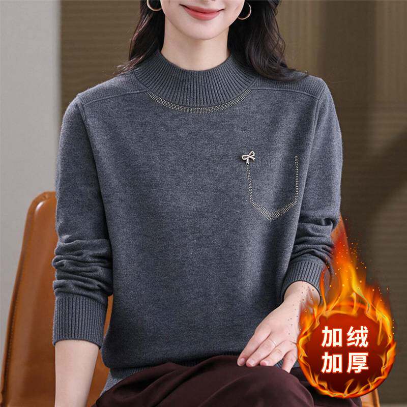 专柜官方2026加厚衬衫女半高领妈妈装秋冬洋气宽松显瘦显年轻洋气