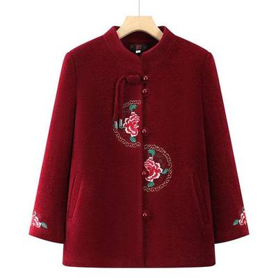 专柜品牌中老年人奶奶秋冬唐装外套长辈衣服老人加绒上衣老太太秋