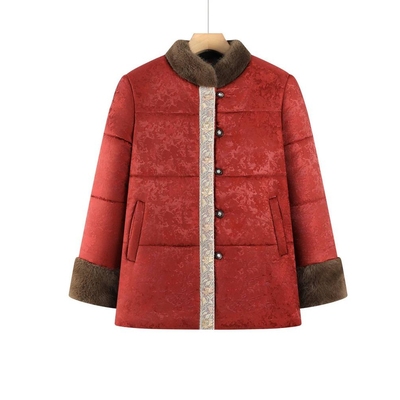 专柜品牌妈妈冬装加绒加厚棉衣外套奶奶装洋气新款棉服中老年女装