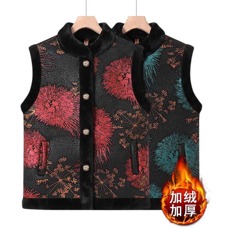 专柜品牌中老年人女妈妈冬装加绒加厚马甲奶奶防水貂绒马夹老太太