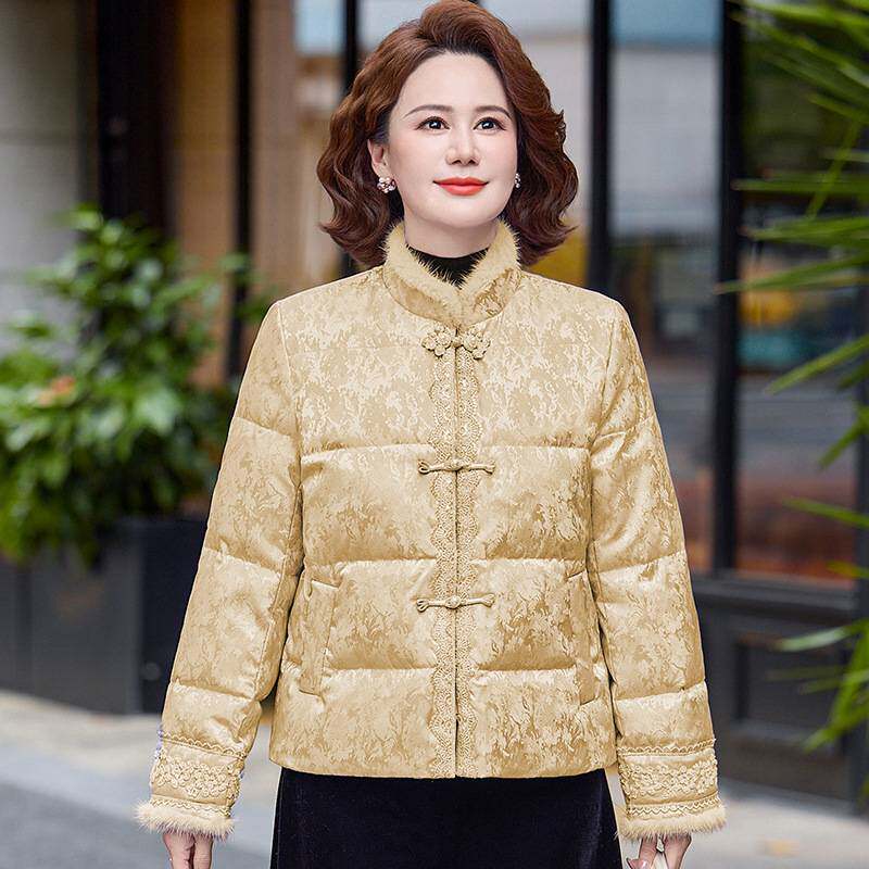 专柜官方妈妈冬装保暖国风羽绒棉服小棉袄中老年奶奶秋冬款毛领宽