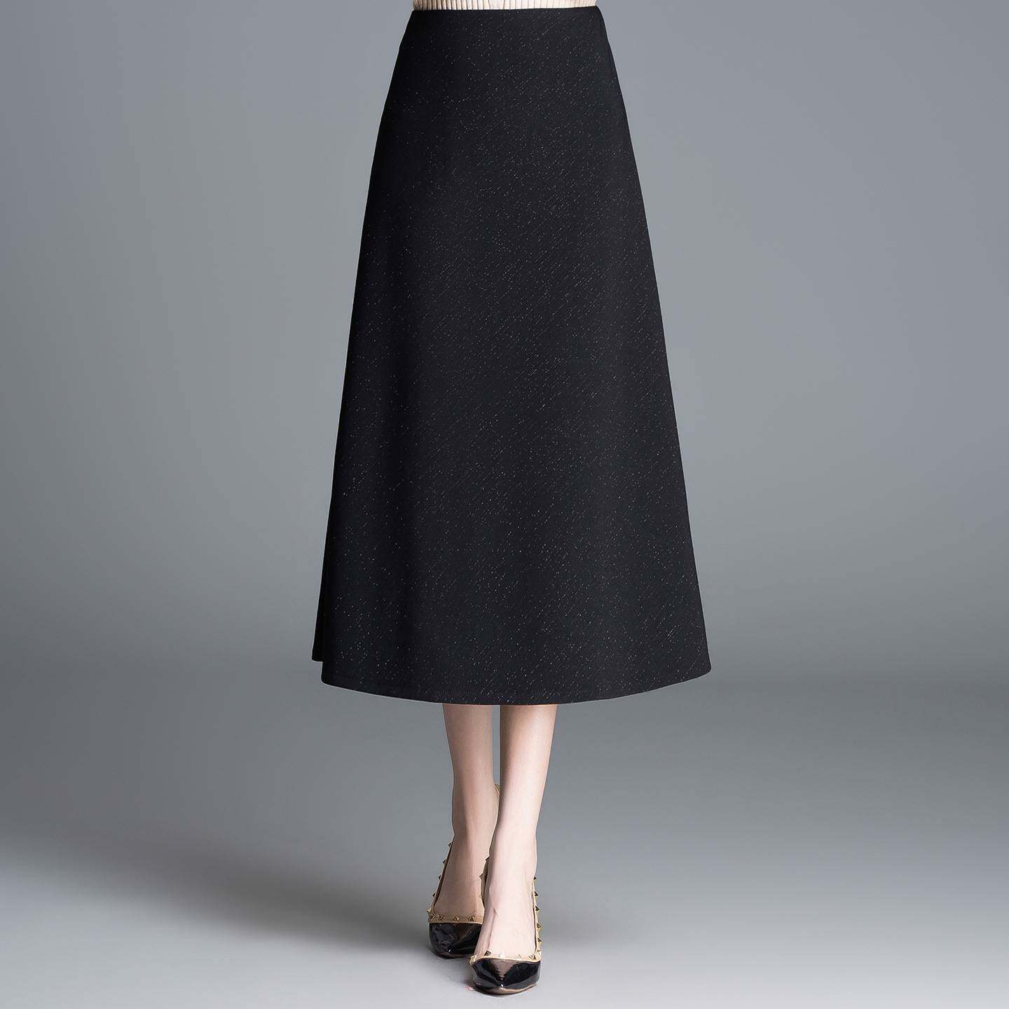 专柜品牌简约黑色半身裙女2026年春季新款高腰显瘦中长款a字大摆