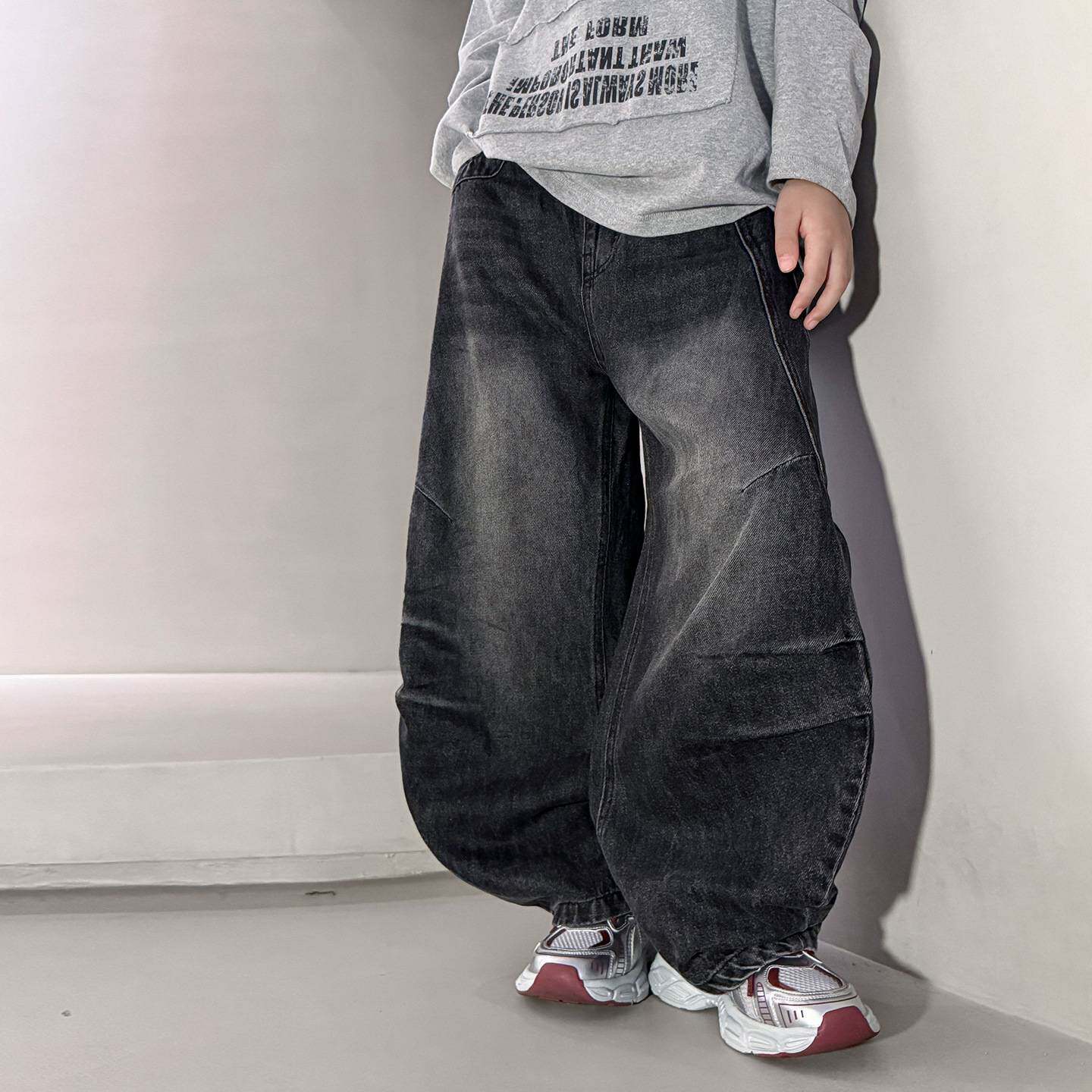 专柜品牌男童潮牌牛仔裤春秋季韩范休闲裤男孩痞帅弯刀裤洋气百搭