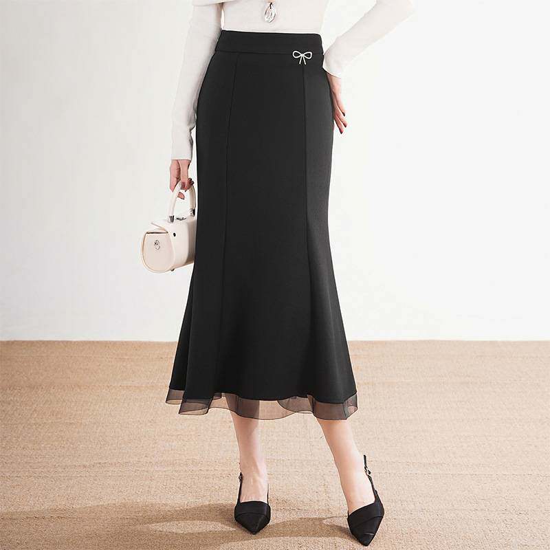 专柜品牌黑色网纱边包臀半身裙女2026春季新款高腰修身垂感弹力鱼