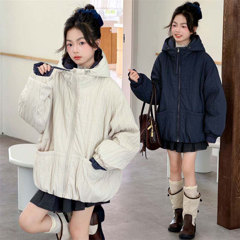 专柜品牌女童夹棉外套秋冬款2026新款韩系洋气女大童轻薄棉衣休闲
