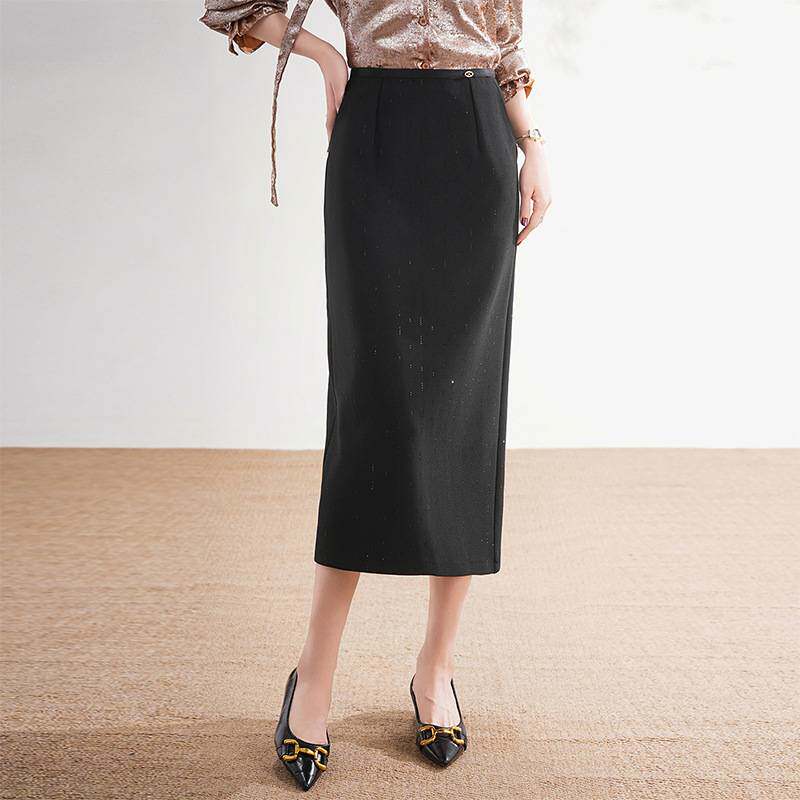 专柜品牌黑色亮钻直筒半身裙女春季2026新款高腰显瘦百搭通勤包臀