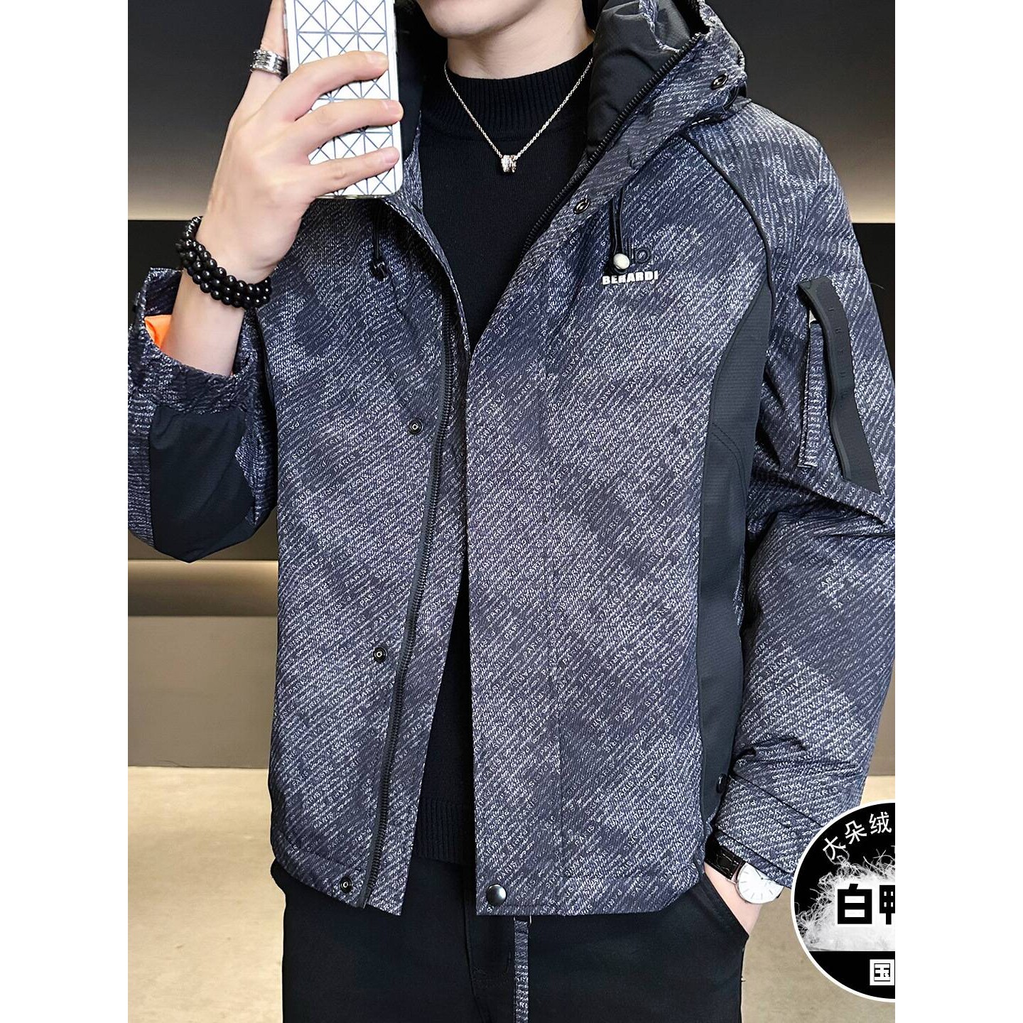 专柜品牌男士加厚连帽羽绒服2025冬季新款男装青少年时尚休闲潮流