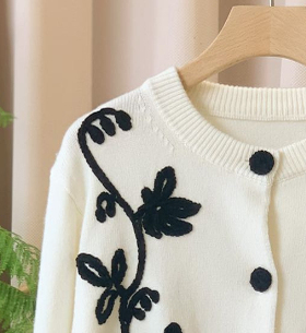 【老客入 ZHENG！】现货发亲肤法式花朵24支羊毛针织开衫DLMZ044