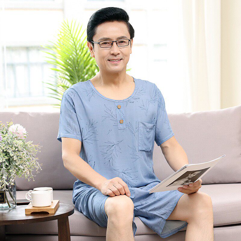 夏季棉绸新款睡衣中老年男士套装