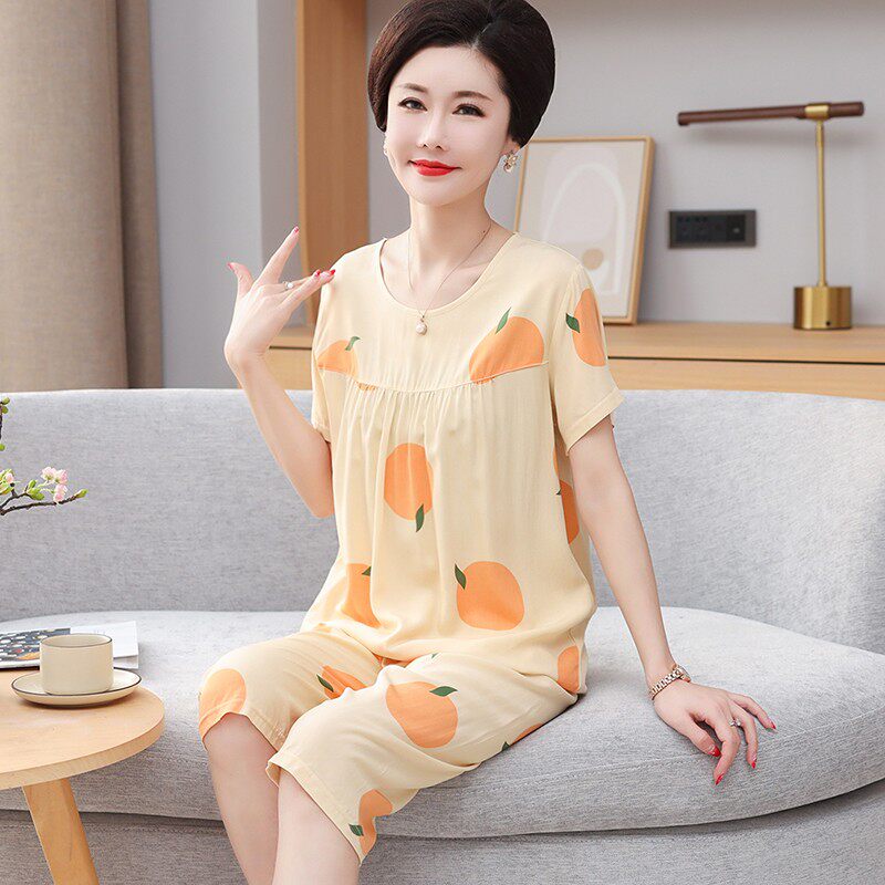 夏季棉绸睡衣女纯棉短袖宽松中年妈妈中老年人家居服薄款套装外穿