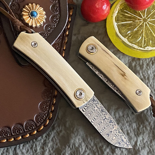 猛犸冰牙手柄瑞粉末钢手工小折刀高硬度把玩收藏乌兹钢折叠小刀新