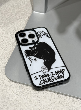 趣壳原创设计适用苹果16promax透明亚克力15Pro黑色iphone14手机壳卡通插画13保护套中性男女款艺术学生12/11