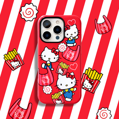 红色kitty适用苹果全包菲林二合一手机壳iPhone16/15/14/13/12/11Promax可爱卡通华为mate60pro潮酷光面