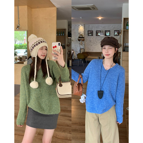 大码休闲慵懒风长袖针织衫