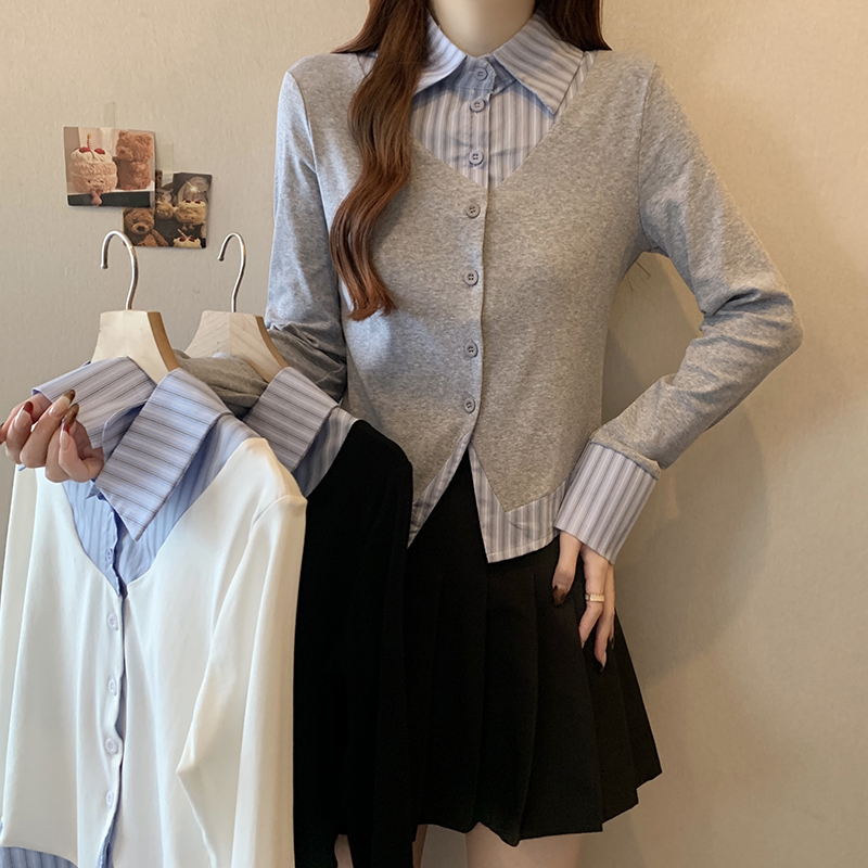 【专柜版】蓝色条纹衬衫polo领