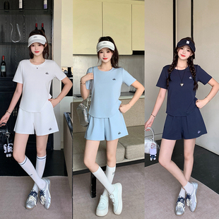时尚休闲风刺绣T恤短裤两件套女夏季大码胖妹妹韩版减龄洋气套装