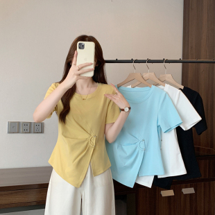 女别致优雅不规则遮肉显瘦短袖 胖mm大码 T恤 新款 实拍2026夏装